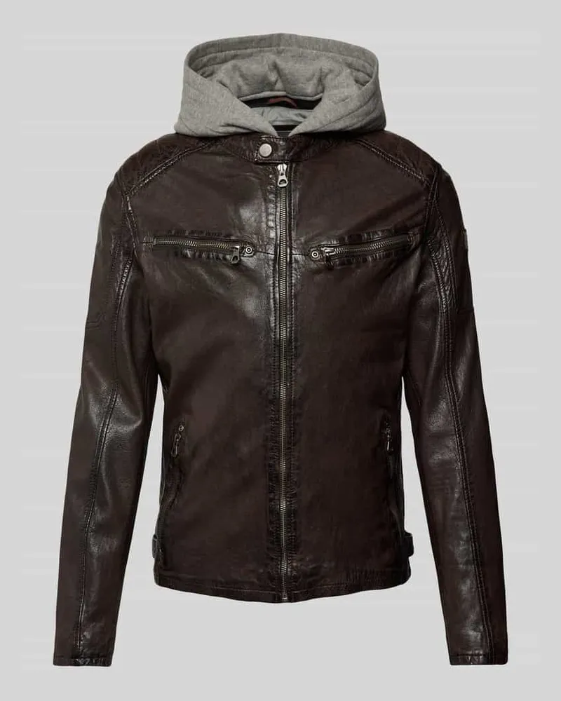 Mauritius Lederjacke mit Kapuze Modell 'GMRAYCO Dunkelbraun