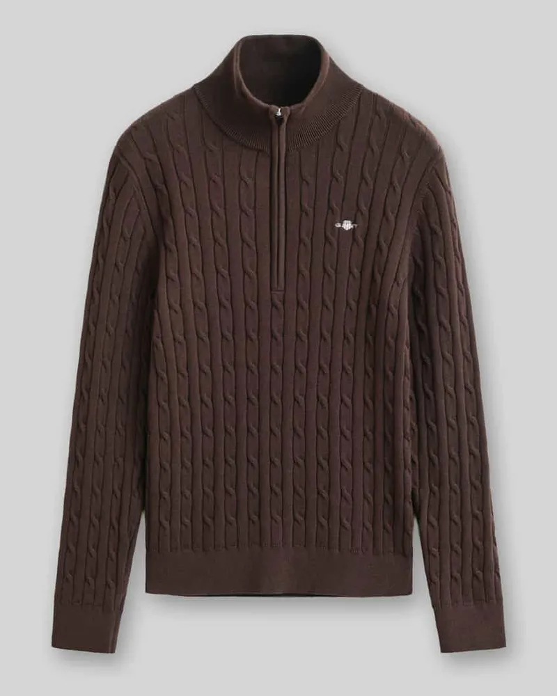Gant Regular Fit Troyer aus reiner Baumwolle mit Logo-Stitching Dunkelbraun