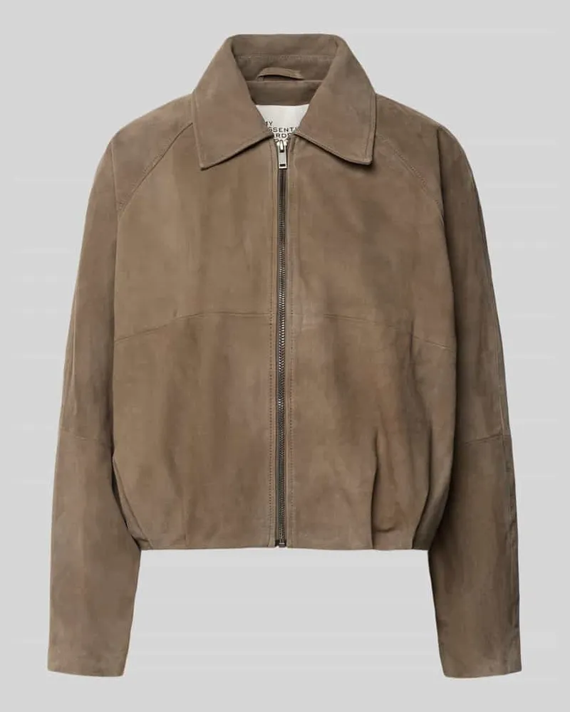 My Essential Wardrobe Regular Fit Lederjacke aus echtem Ziegenvelours Modell 'Petra Taupe