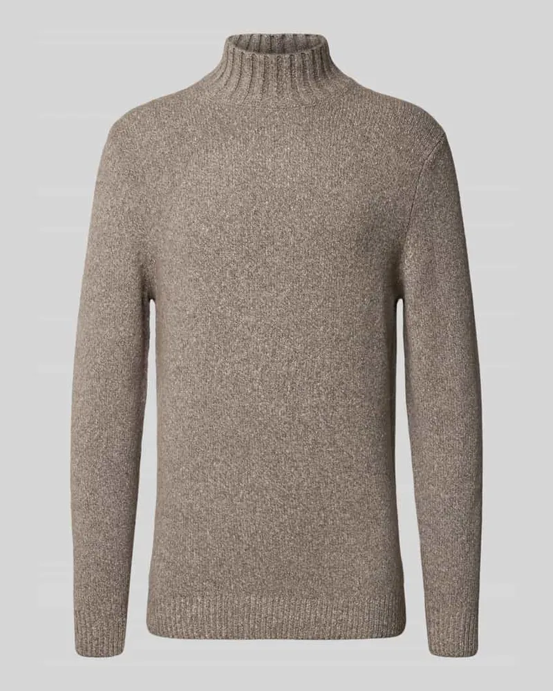 Profuomo Wollpullover mit Stehkragen Hellbraun