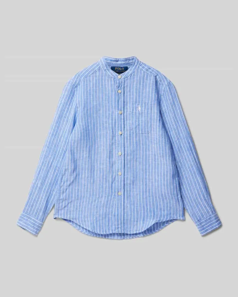 Ralph Lauren Relaxed Fit Leinenhemd mit Stehkragen Modell 'POSTBOY Blau