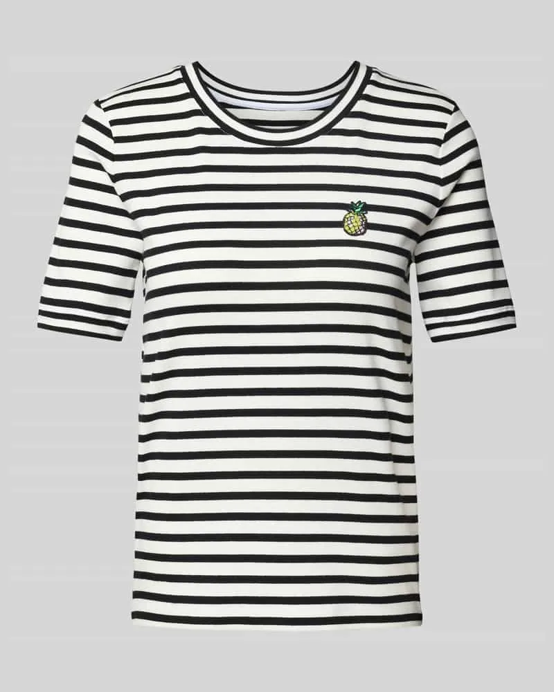 Marc Cain T-Shirt mit Motiv-Stitching und Rundhalsausschnitt Weiss