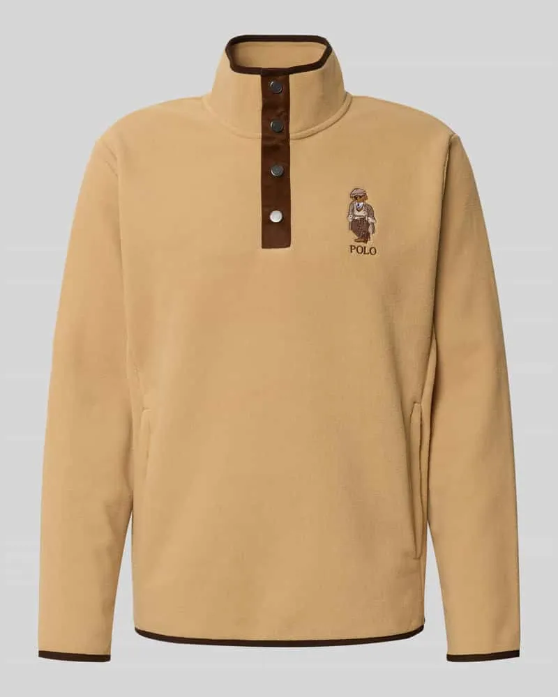 Ralph Lauren Fleecepullover mit Stehkragen und Stitching Camel