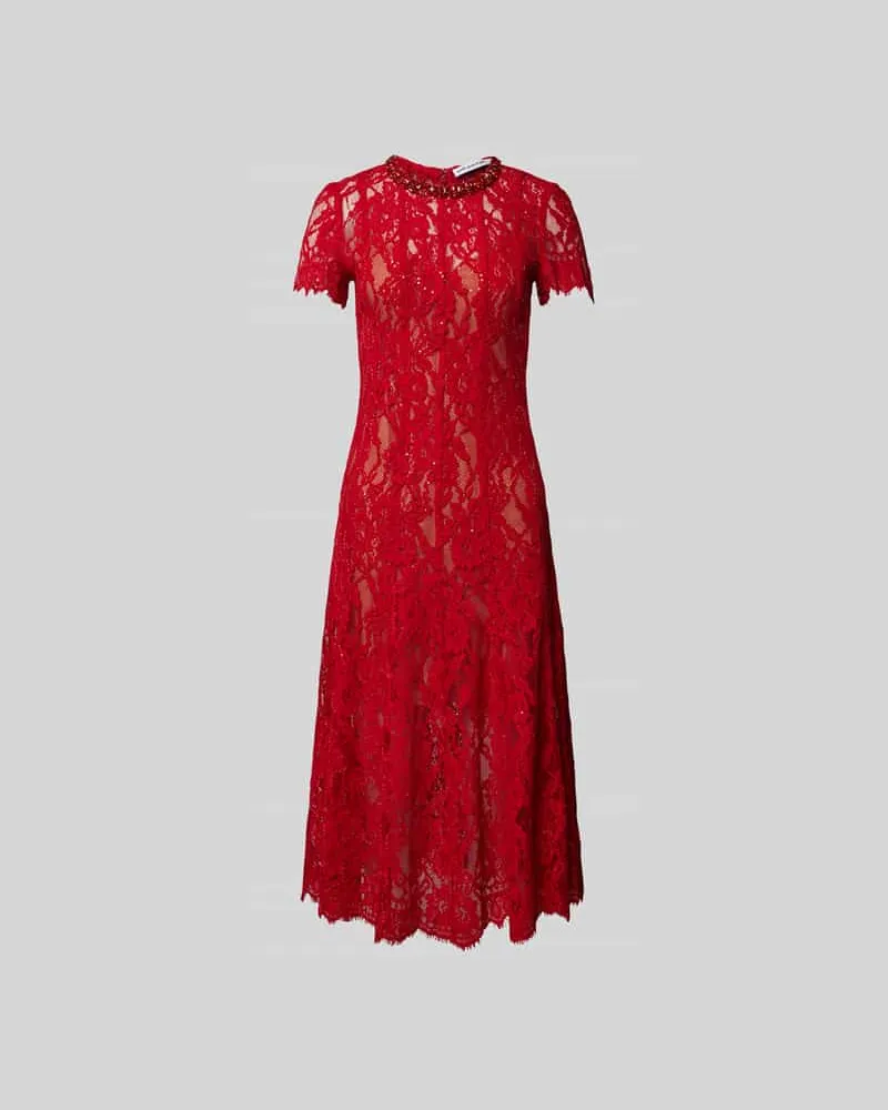 Self-Portrait Midikleid aus floraler Spitze Rot