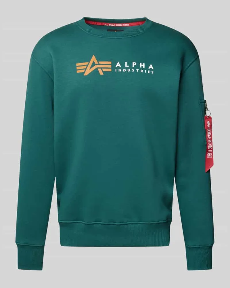 Alpha Industries Sweatshirt mit Label-Print und Reißverschlusstasche Petrol