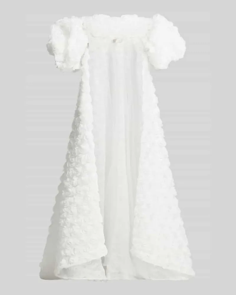 LUXUAR Brautcape in Maxilänge mit floralem Zierbesatz Offwhite