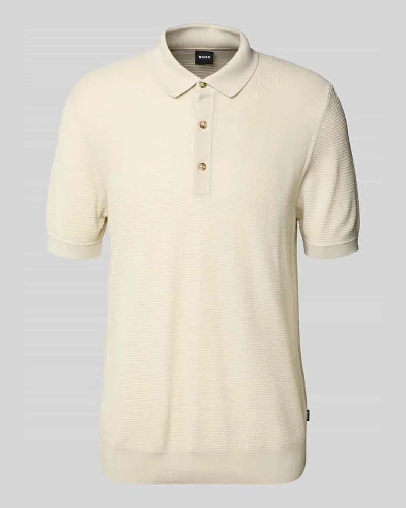 HUGO BOSS Regular Fit Strickpoloshirt aus Lyocell-Baumwoll-Mix Modell 'LANNOTTI Offwhite