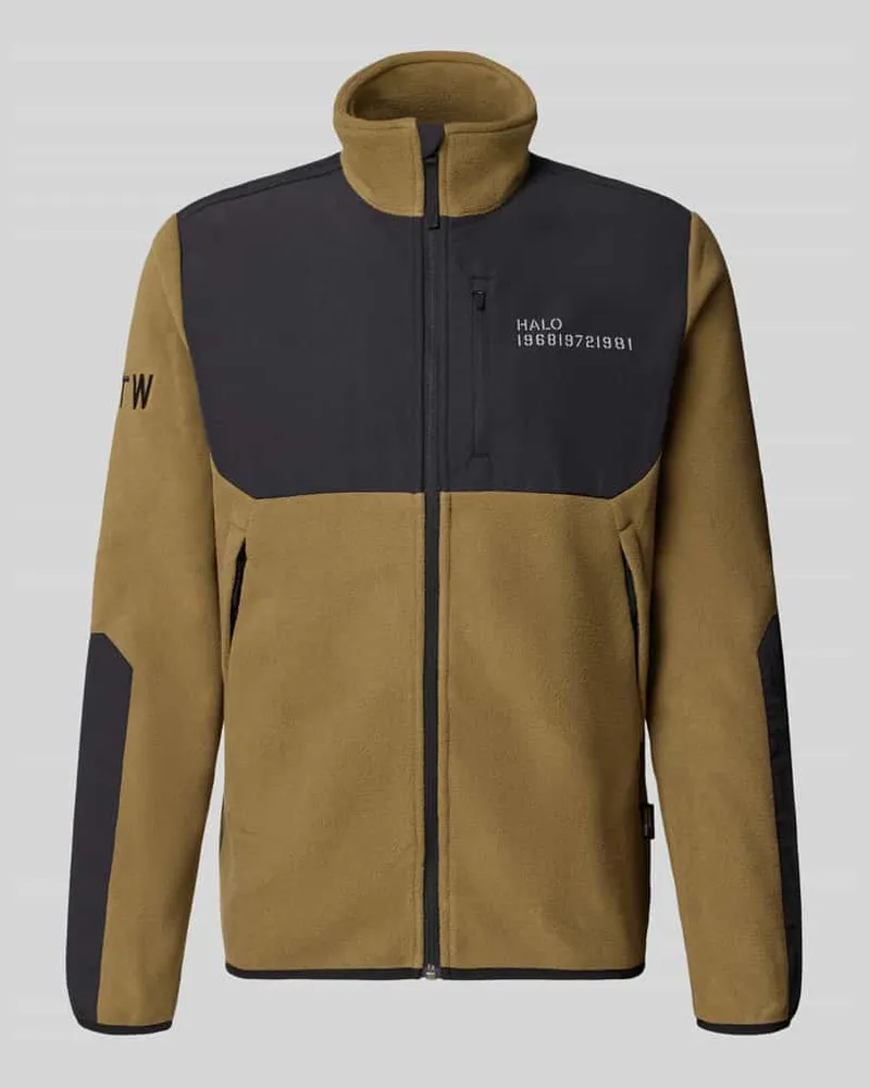 HALO Regular Fit Fleecejacke mit Stehkragen Oliv