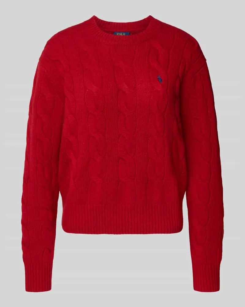Ralph Lauren Strickpullover mit Zopfmuster und Rundhalsausschnitt Dunkelrot