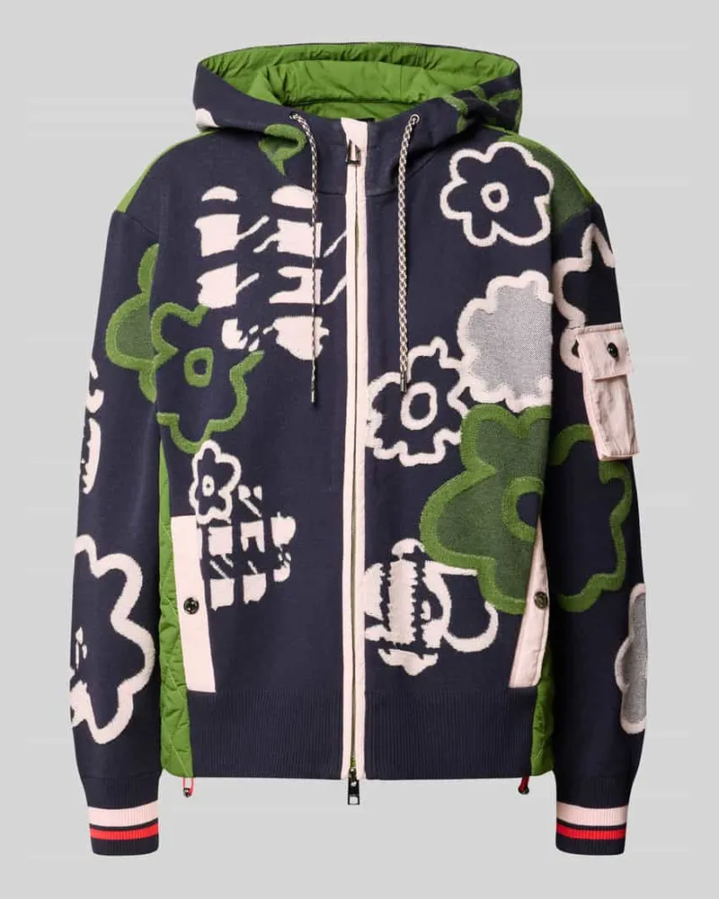 Marc Cain Regular Fit Jacke mit floralem Allover-Stitching Dunkelgruen