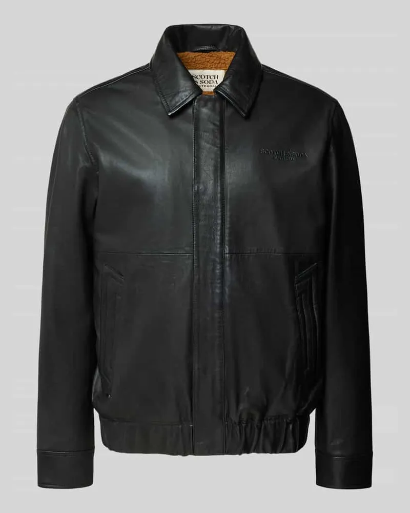 Scotch&Soda Regular Fit Lederjacke aus echtem Schafsleder mit Umlegekragen Black