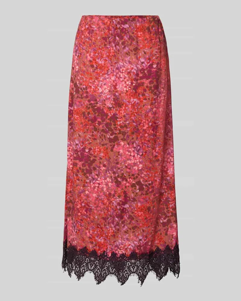 Rich&Royal Midirock aus Viskose mit Spitzenbesatz Pink
