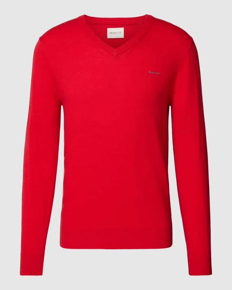 Gant Strickpullover aus Lammwoll-Mix mit V-Ausschnitt Rot