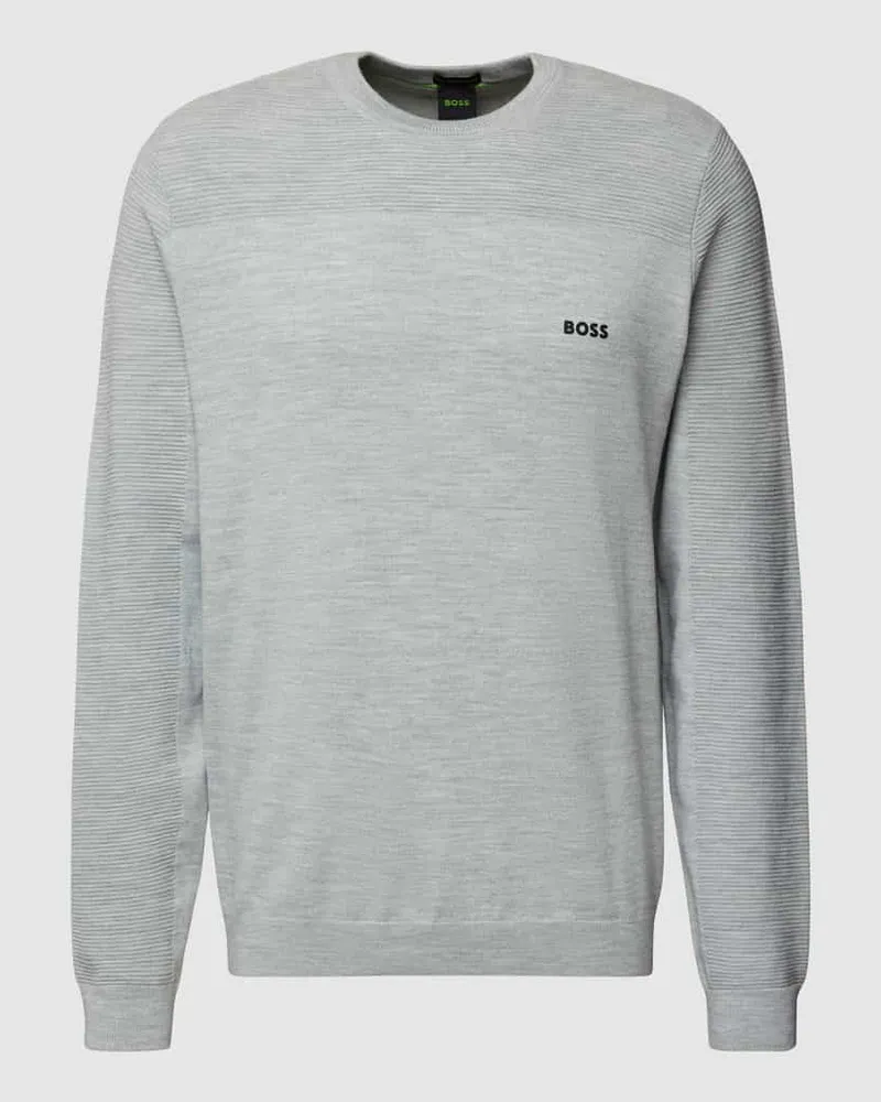 HUGO BOSS Strickpullover mit Label-Print Modell 'Momentum-X Hellgrau