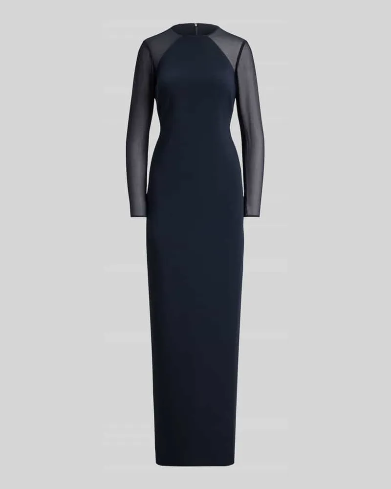 Ralph Lauren Eng anliegendes Abendkleid mit Seitenschlitz Dunkelblau