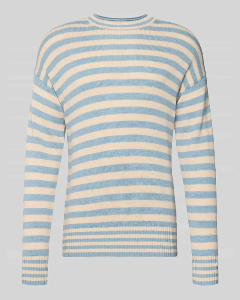 FTC Cashmere Strickpullover aus Baumwoll-Kaschmir-Mix mit gerippten Abschlüssen Hellblau