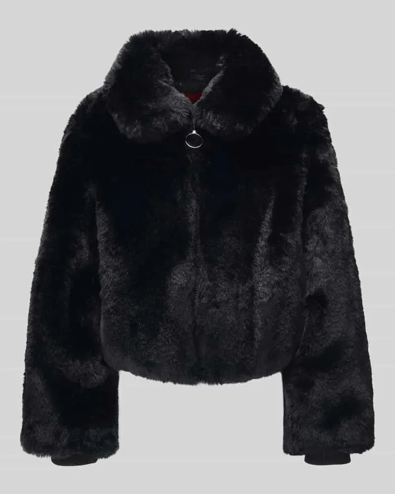 HUGO BOSS Webpelzjacke mit Umlegekragen Modell 'Fabi-1 Black