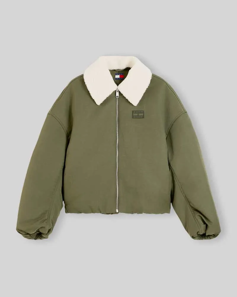 Tommy Hilfiger Loose Fit Blouson mit Umlegekragen in Teddy-Optik Oliv