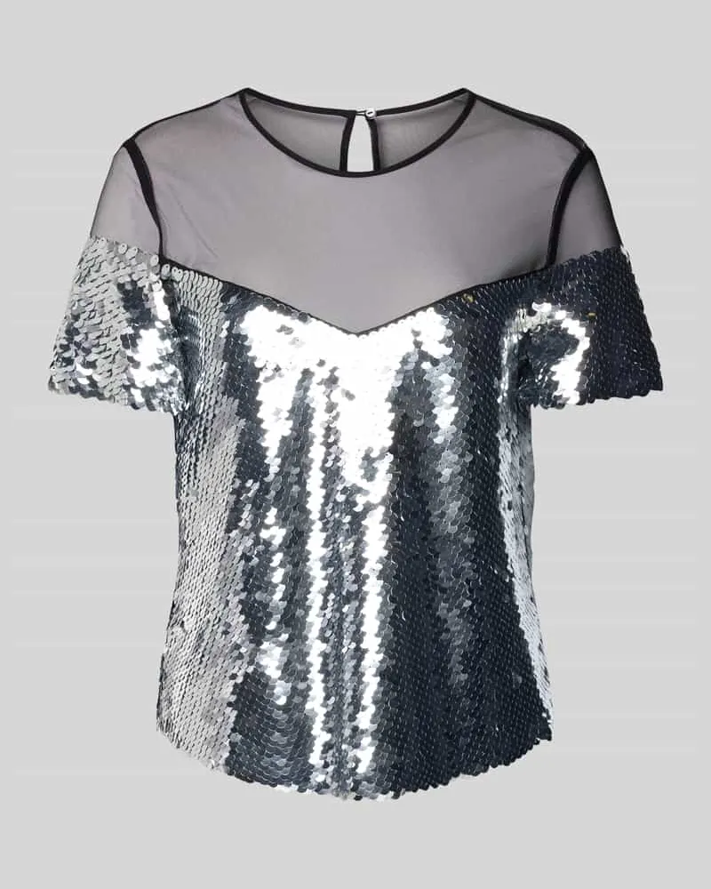 Marc Cain Regular Fit Bluse mit Paillettenbesatz Silber
