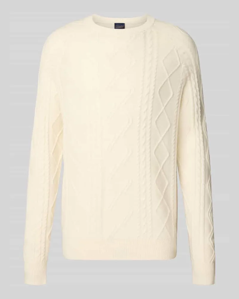 Christian Berg Regular Fit Strickpullover mit Zopfmuster Offwhite
