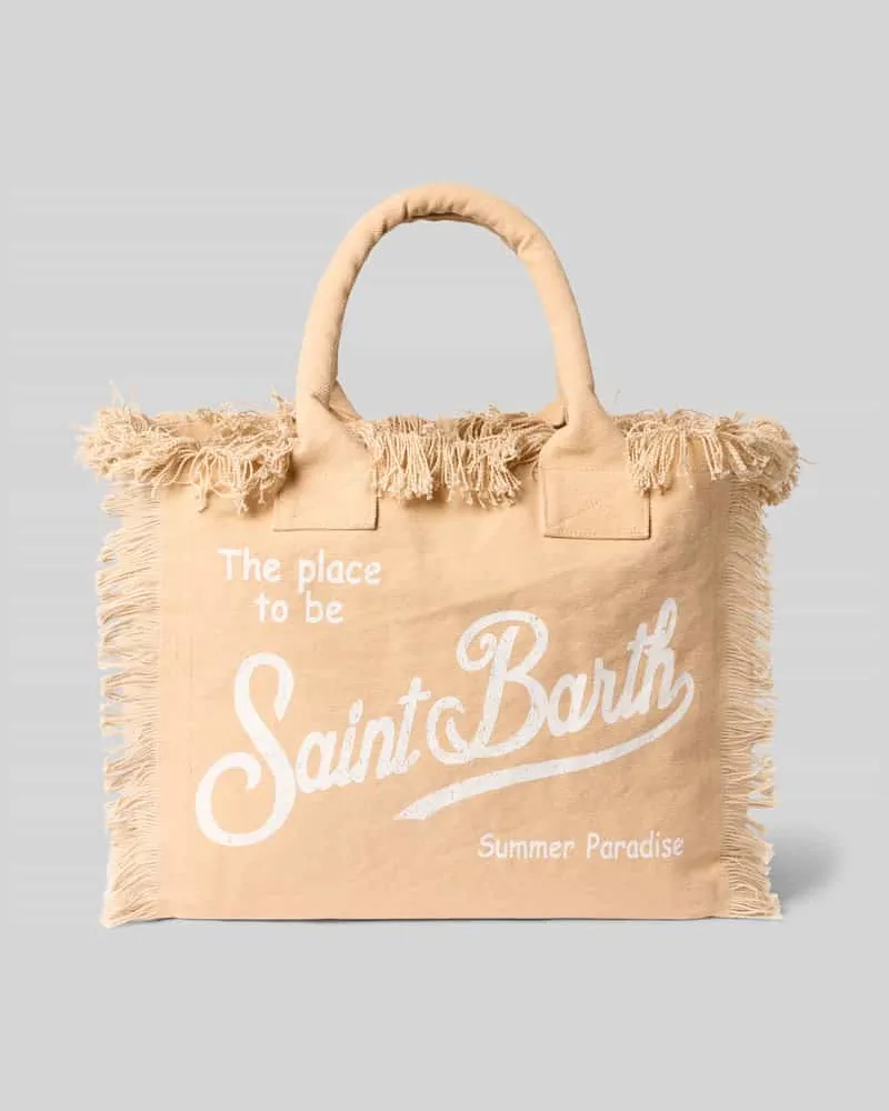 MC2 Saint Barth Shopper mit Label-Print und Fransen Modell 'VANITY Offwhite