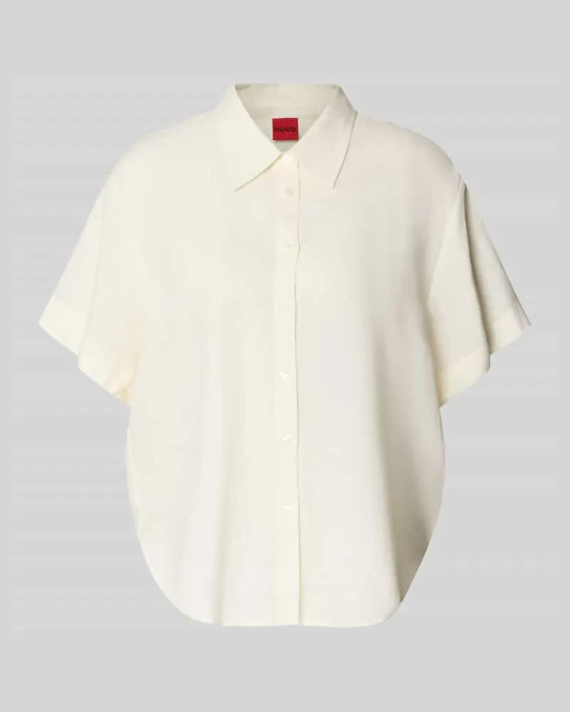 HUGO BOSS Loose Fit Kurzarmblusen aus Leinen-Viskose-Mix Modell 'ENCANTADA Offwhite