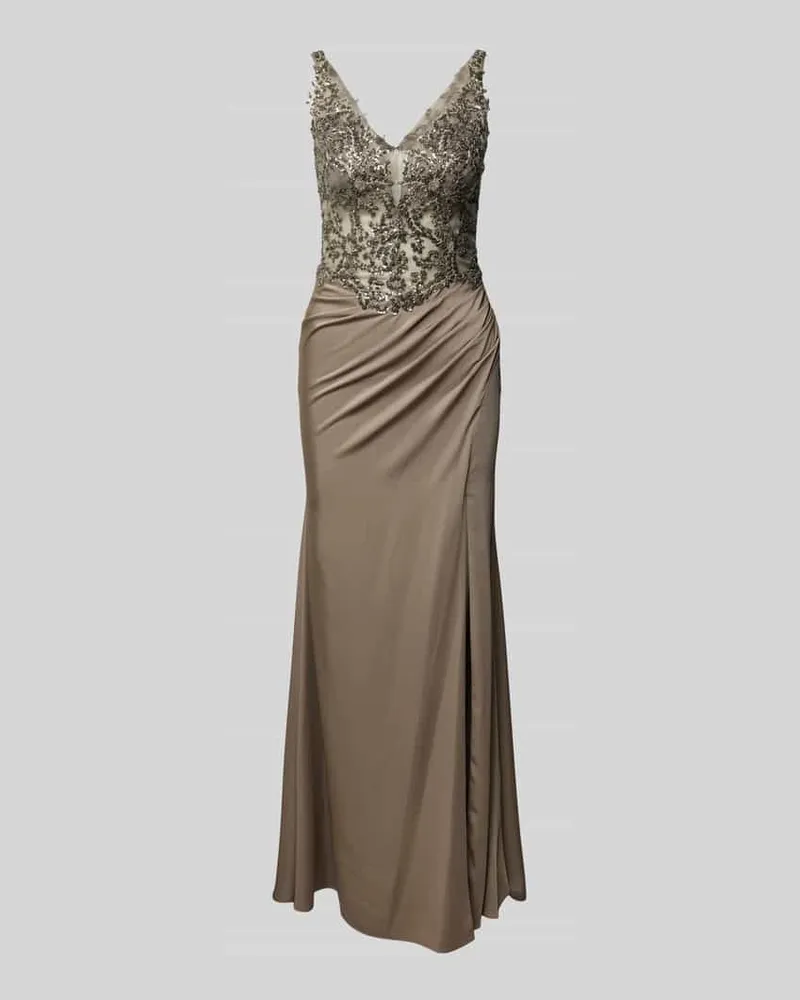 Mascara Abendkleid mit Paillettenbesatz Taupe