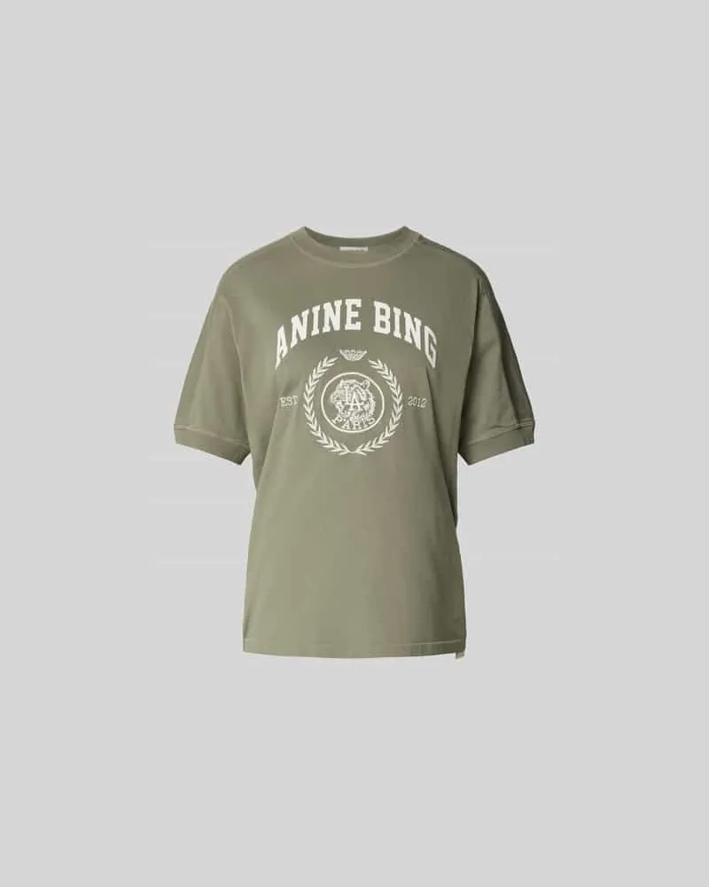 Anine Bing Relaxed Fit T-Shirt mit Logo-Print Oliv