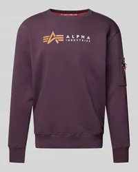 Alpha Industries Sweatshirt mit Label-Print und Reißverschlusstasche Violett