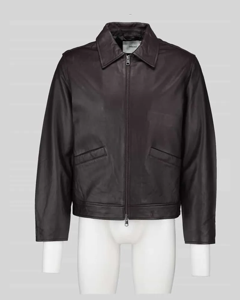 Selected Lederjacke aus Lammnappa mit Umlegekragen Dunkelbraun