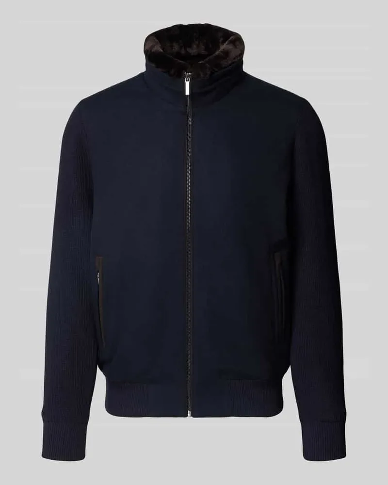 Bugatti Strickjacke mit Stehkragen und Reißverschluss Marine