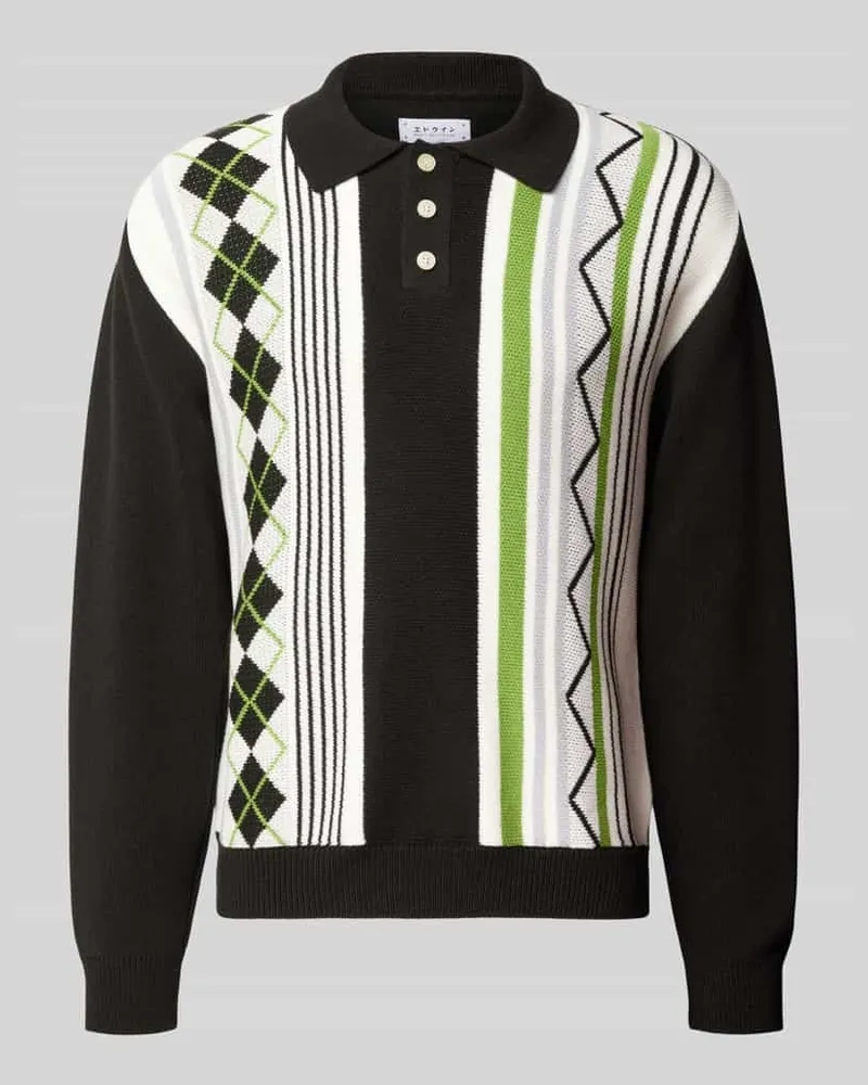 Edwin Jeans Regular Fit Langarm-Poloshirt Modell 'TULLA Black