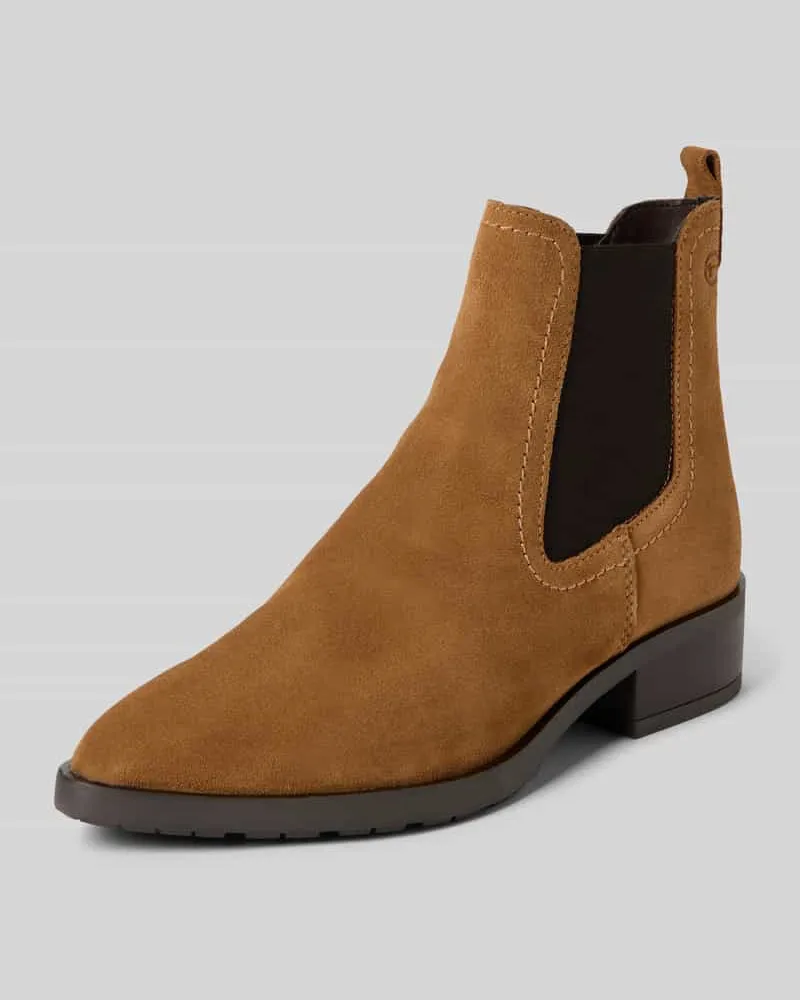 Tamaris Chelsea Boots aus Veloursleder Cognac
