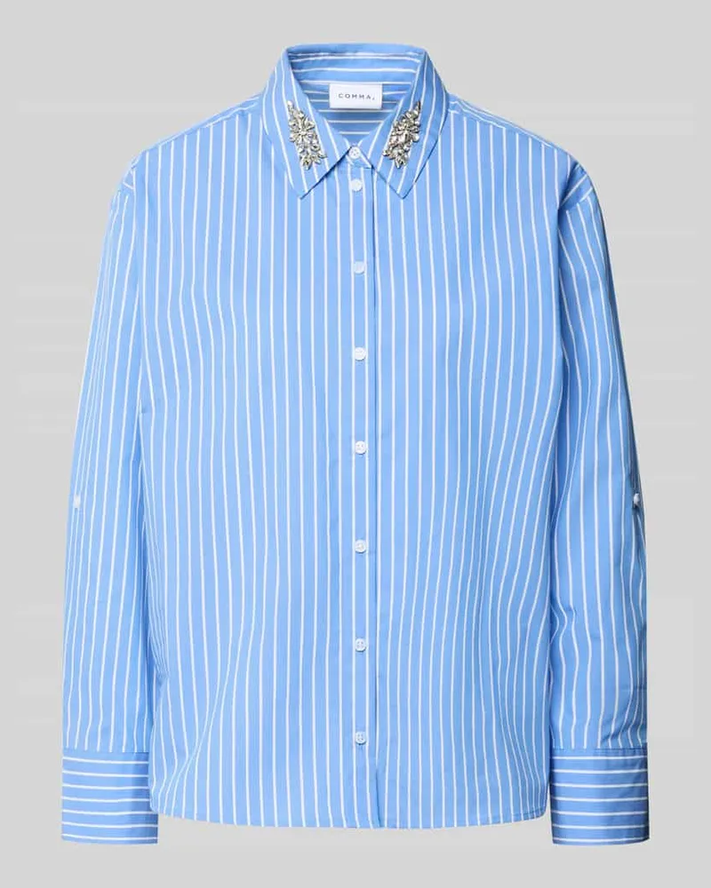 COMMA Regular Fit Hemdbluse mit Ziersteinbesatz Bleu