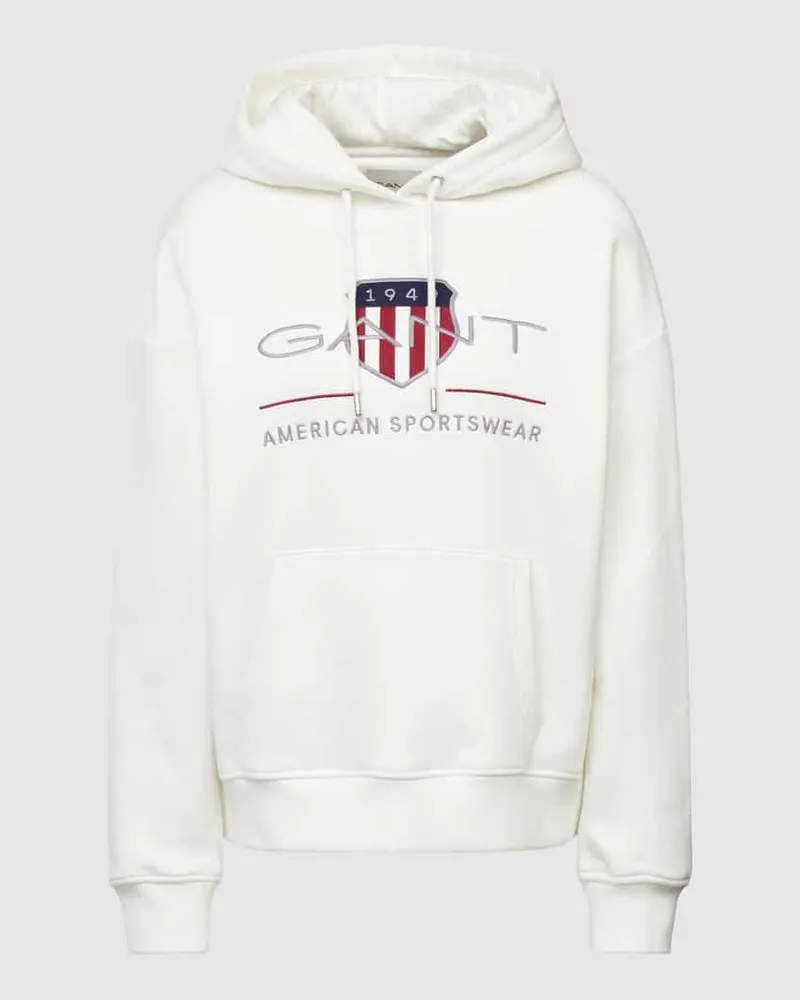 Gant Hoodie mit Label-Stitching und Känguru-Tasche Ecru