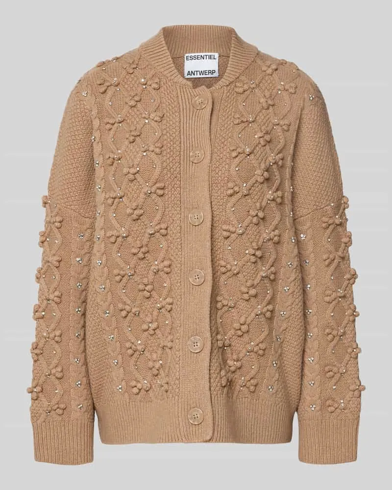 Essentiel Loose Fit Strickjacke aus Woll-Mix mit Strasssteinbesatz Modell 'ILTIMATE Camel
