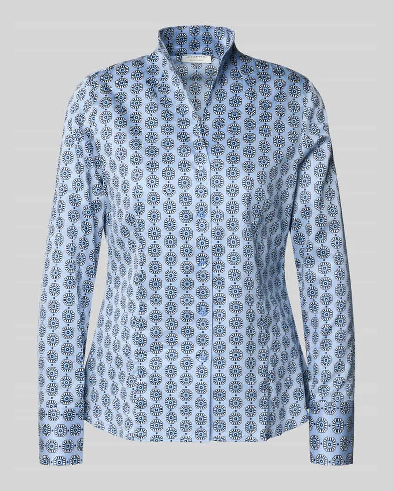 Eterna Slim Fit Bluse im Allover-Look mit Stehkragen Blau