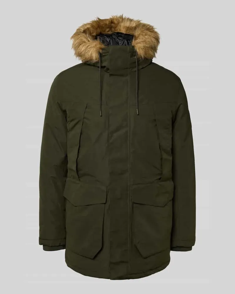 Jack & Jones Parka mit Pattentaschen und Kapuze mit Kunstfell Oliv