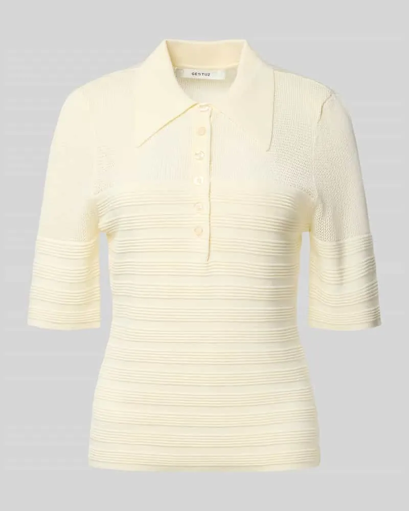 Gestuz Poloshirt aus Viskose-Mix mit kurzer Knopfleiste Beige