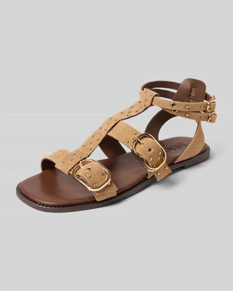 Inuovo Sandalen aus reinem Leder mit Nietenbesatz Beige