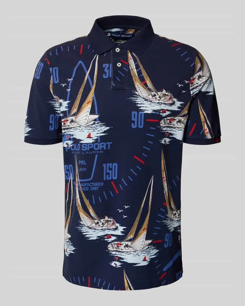 Ralph Lauren Slim Fit Poloshirt im Allover-Look Marine