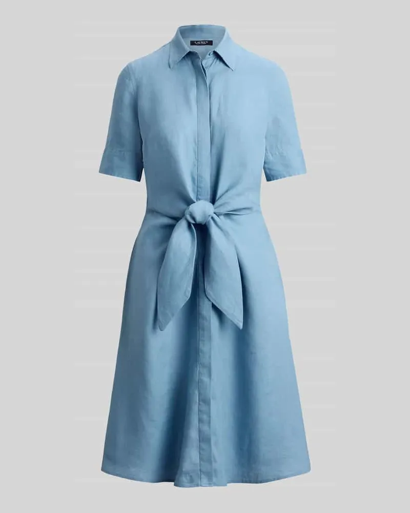 Ralph Lauren Hemdblusenkleid aus reinem Leinen Hellblau