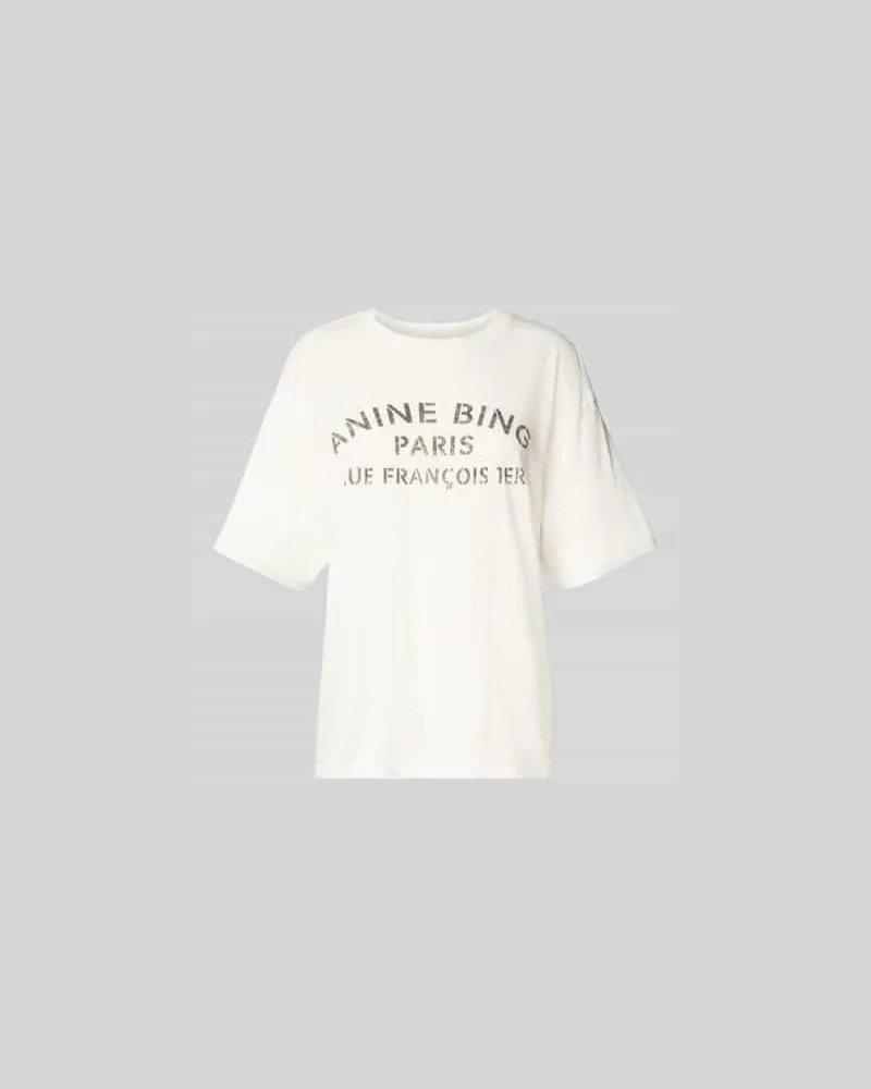 Anine Bing T-Shirt mit Label-Print Ecru