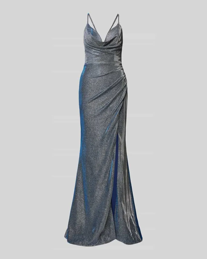 LUXUAR Abendkleid mit Wasserfall-Ausschnitt Marine