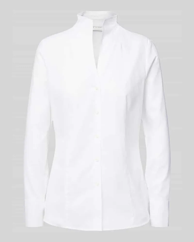 Eterna Regular Fit Bluse mit Stehkragen und V-Ausschnitt Weiss