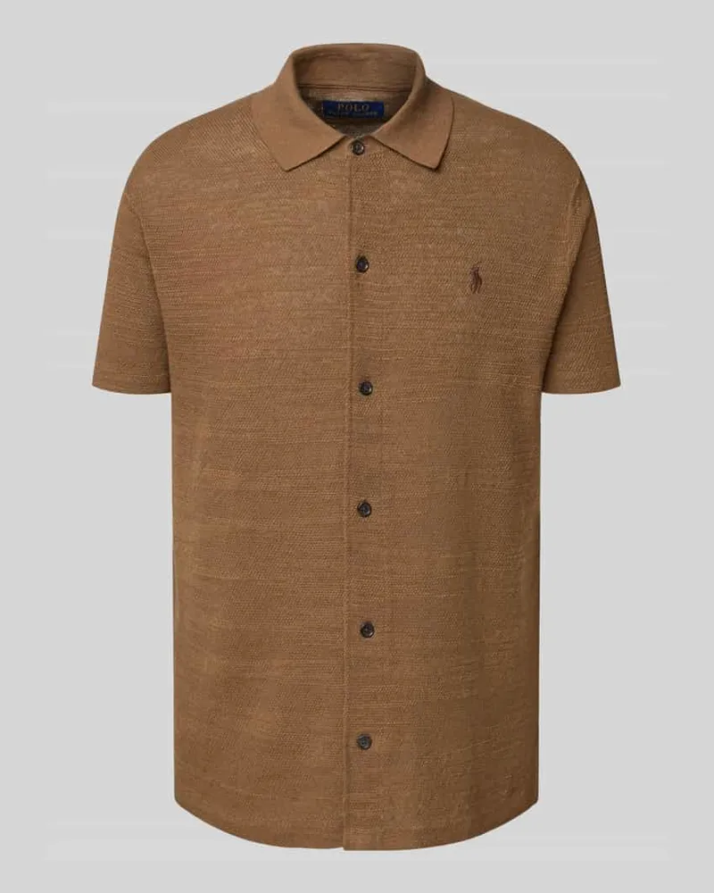 Ralph Lauren Regular Fit Poloshirt aus Baumwoll-Leinen-Mix und Knopfleiste Mittelbraun
