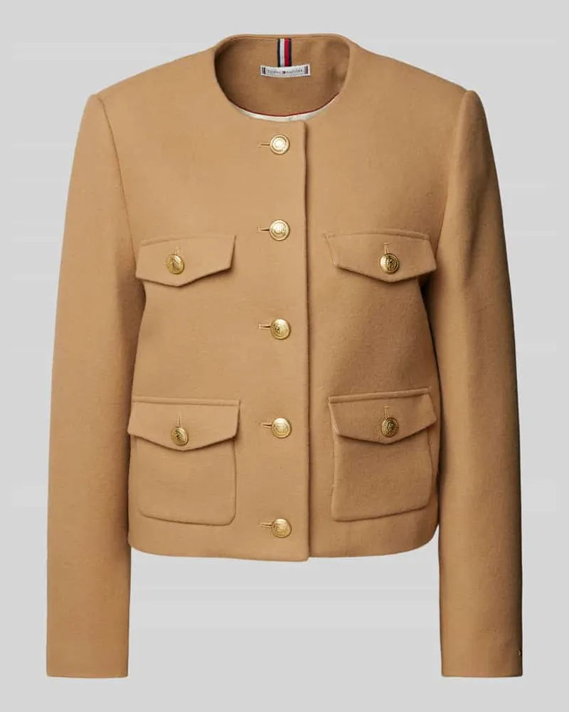 Tommy Hilfiger Cropped Jacke mit Knopfleiste Beige