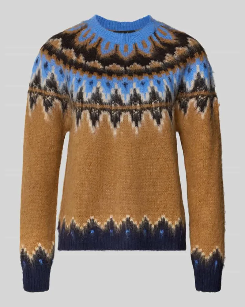 Oui  Norwegerpullover mit Rundhalsausschnitt Camel