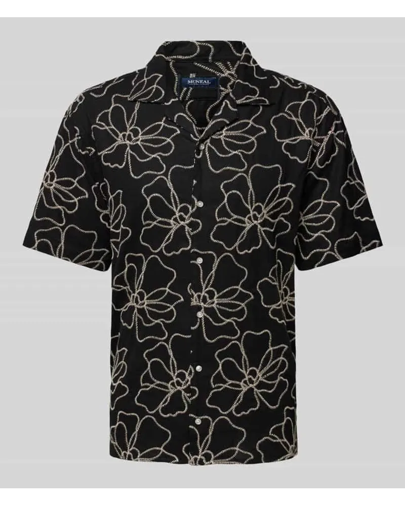 McNeal Regular Fit Leinenhemd mit Motiv-Stitching Black