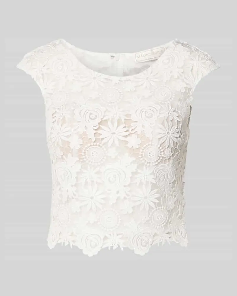LUXUAR Cropped Spitzentop mit Rundhalsausschnitt Offwhite